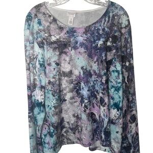 Xhilaration Purple and Blue Abstract Long Sleeve Top